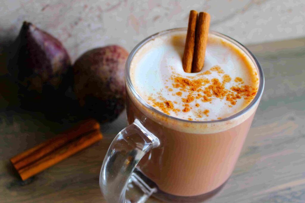 beet latte with coffee and cinnamon