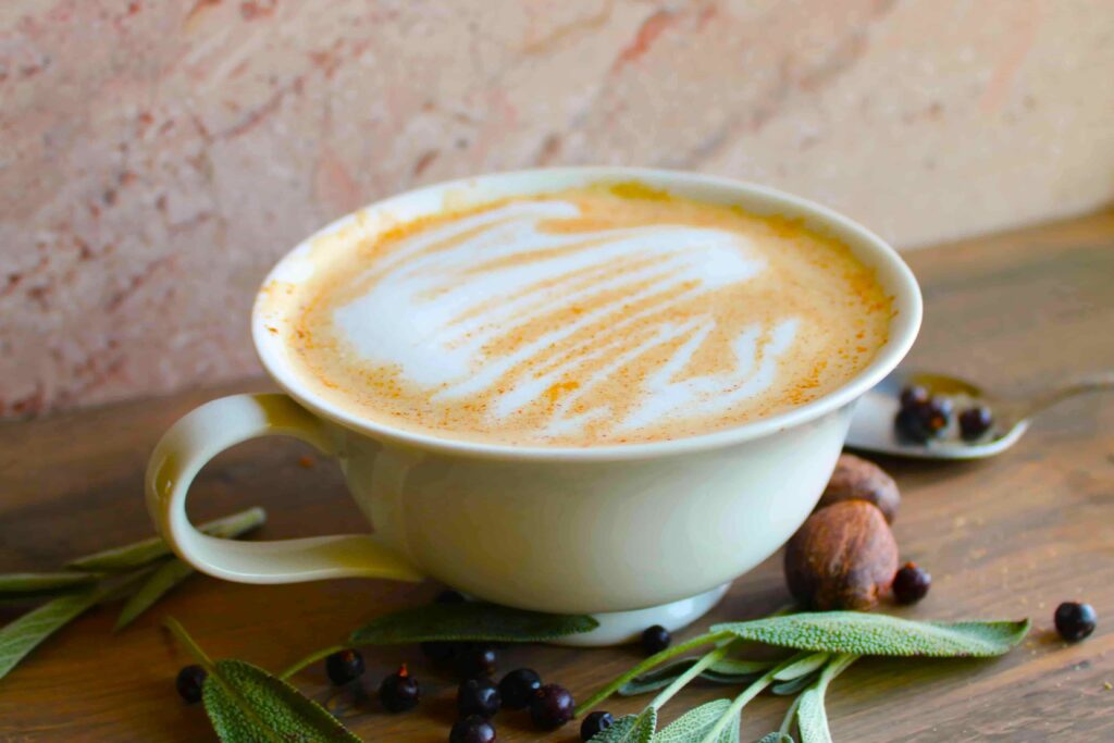 homemade juniper latte in mug