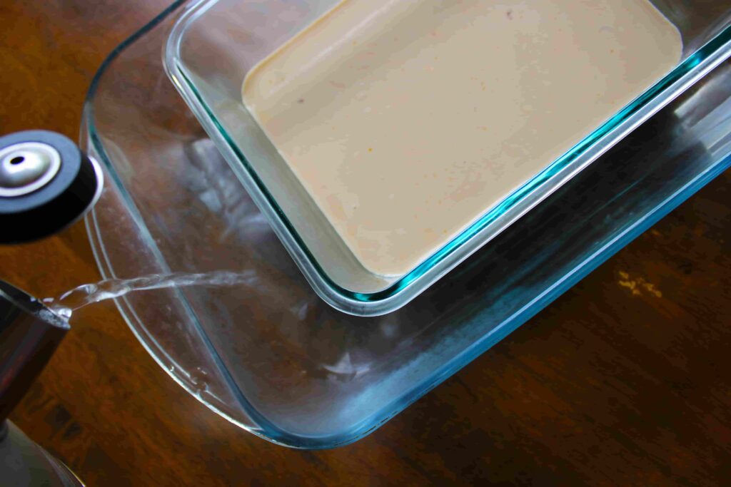 making water bath for healthy baked greek yogurt