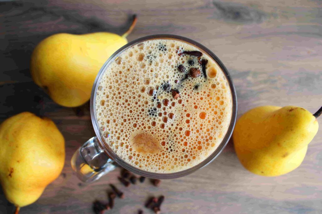 birds eye view of spiced cider served hot in mug