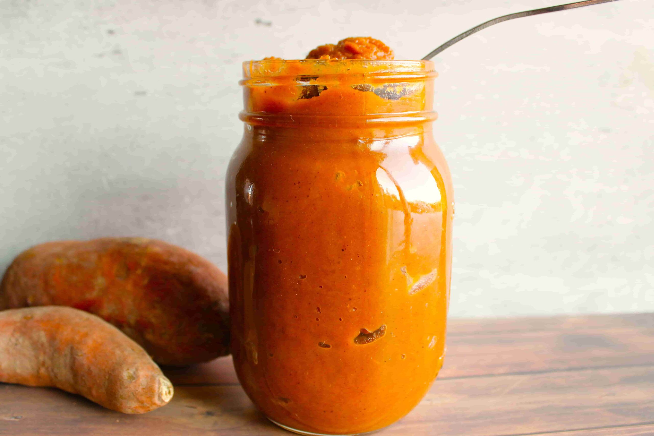 homemade sweet potato butter with apple recipe in jar